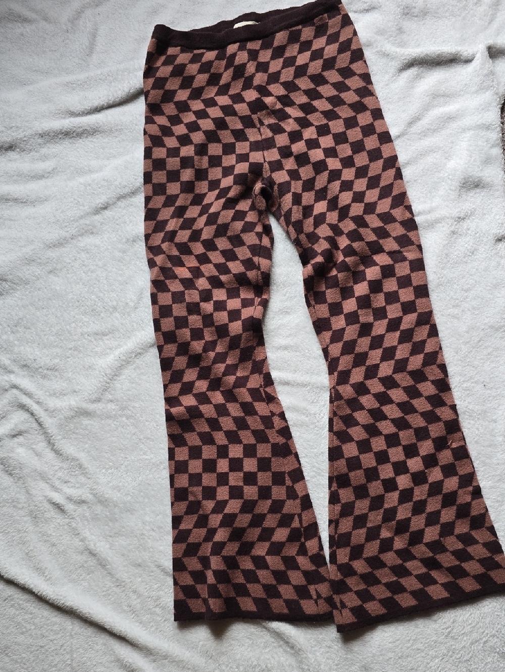 Junior Checkerboard Knit Pants in Brown/Pink